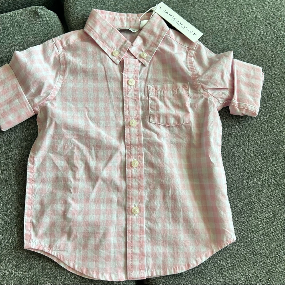 NWT Janie and Jack Pink Checkered Kids Shirt